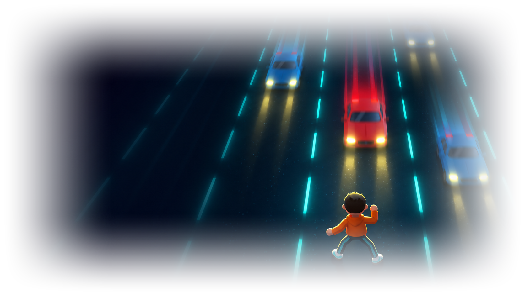 Street Dodge key art with the player standing as cars move toward him
